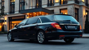 Experience luxury hire chauffeur Malta with a premium vehicle outside an upscale hotel.