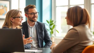 Professional lender explains the mortgage process for lenders, showcasing a friendly conversation with a client.