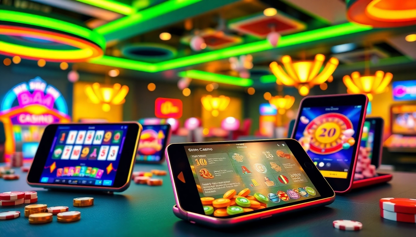 Showcasing the best Casino App with vibrant casino games on mobile devices, highlighting excitement and engagement.