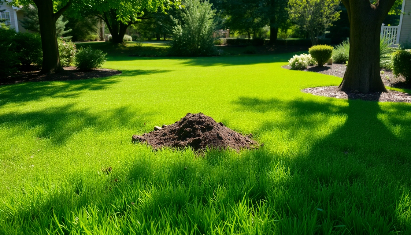 Lawn top dressing process showcases nutrient-rich compost being applied to enhance lawn health.