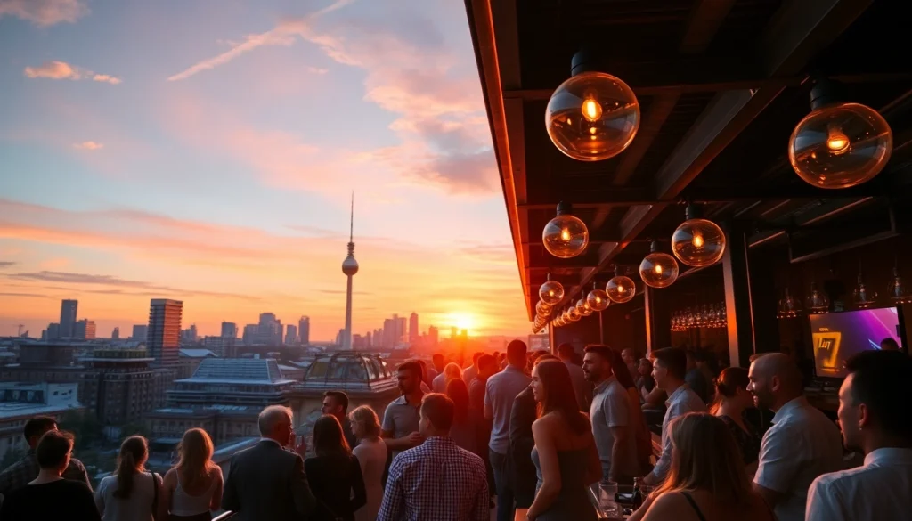 Join the energetic afterwork party berlin scene with friends amidst the vibrant city lights.