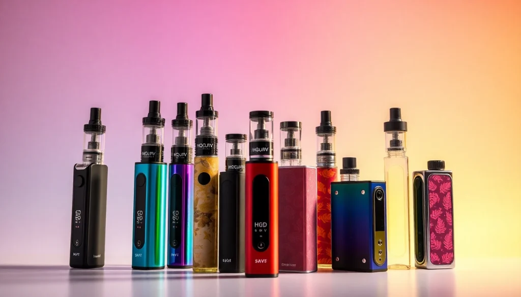 Buy HQD Surv vapes - a colorful selection showcasing different flavors and designs for your enjoyment.