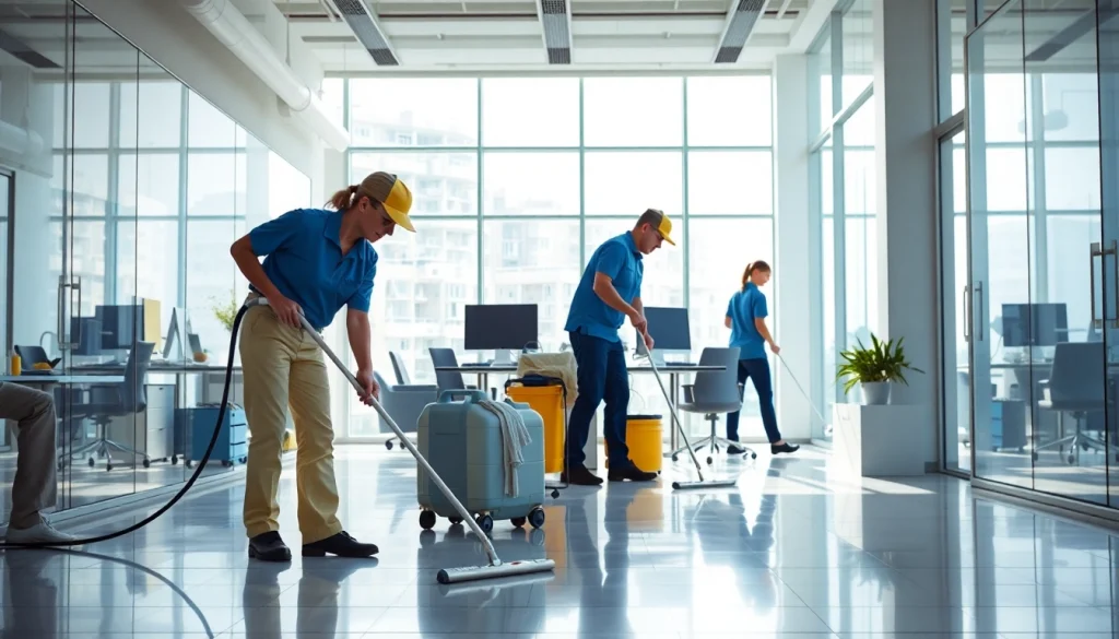 Jacksonville commercial cleaning professionals diligently cleaning an office environment with precision and care.