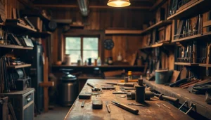 Performing back bar repair using tools to restore furniture in a cozy workshop.