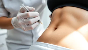 Injecting a Fett-weg Spritze to reduce fat in a relaxing clinic setting.