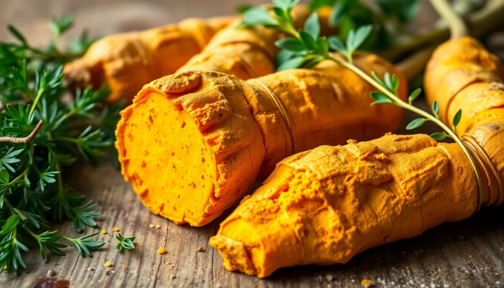 Harvesting Turmeric Root, showcasing its vibrant color and texture.
