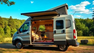 Explore the stylish features of the perfect Van in a beautiful outdoor setting with inviting details.