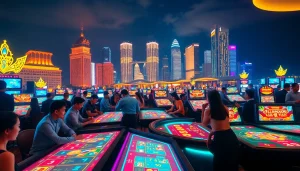 Experience excitement at an online casino Singapore with vibrant gaming tables and a lively atmosphere.