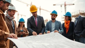 Explore level 7 nvq diploma in construction senior management answers with professionals at a construction site analyzing blueprints.