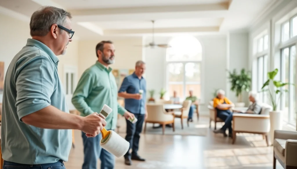 Transforming a space with assisted living painting service in a vibrant, welcoming common area.