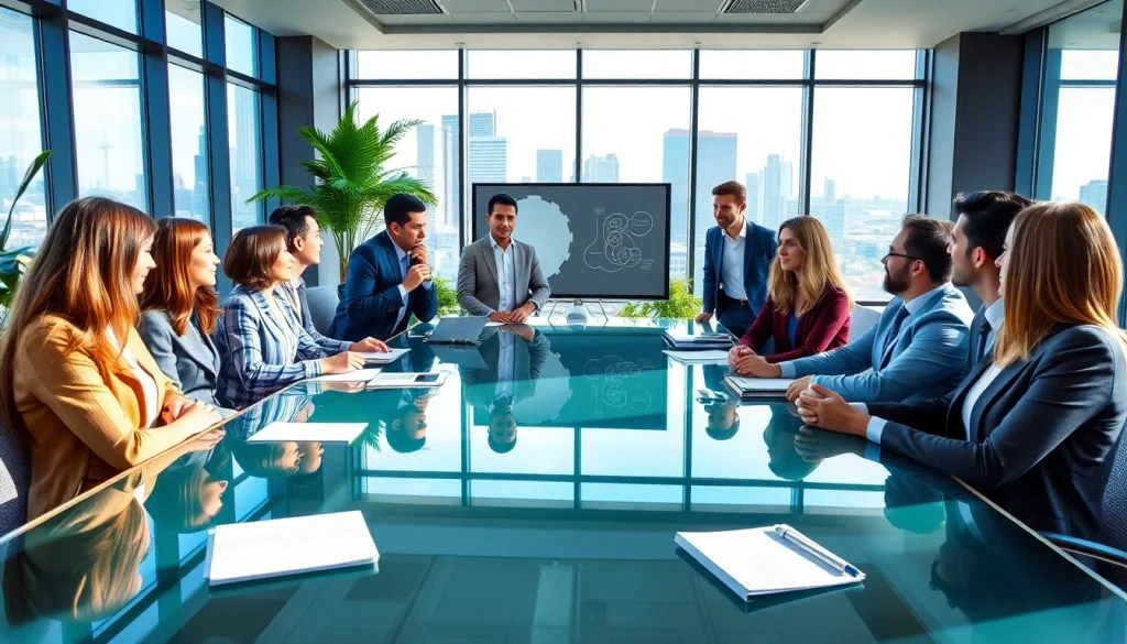 Engage in an interactive meeting context with diverse participants gathered.