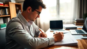 Engaging in the task of filling PMP Application form with focused determination in a well-organized workspace.