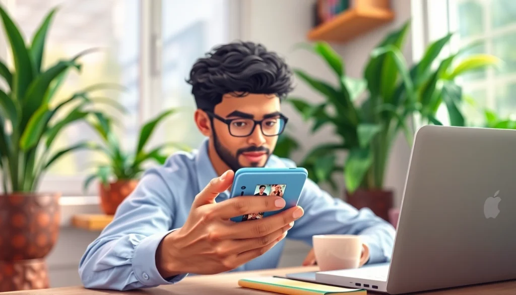 Engaging scene of an anonymous instagram story viewer tool being used on a smartphone in a cozy workspace.