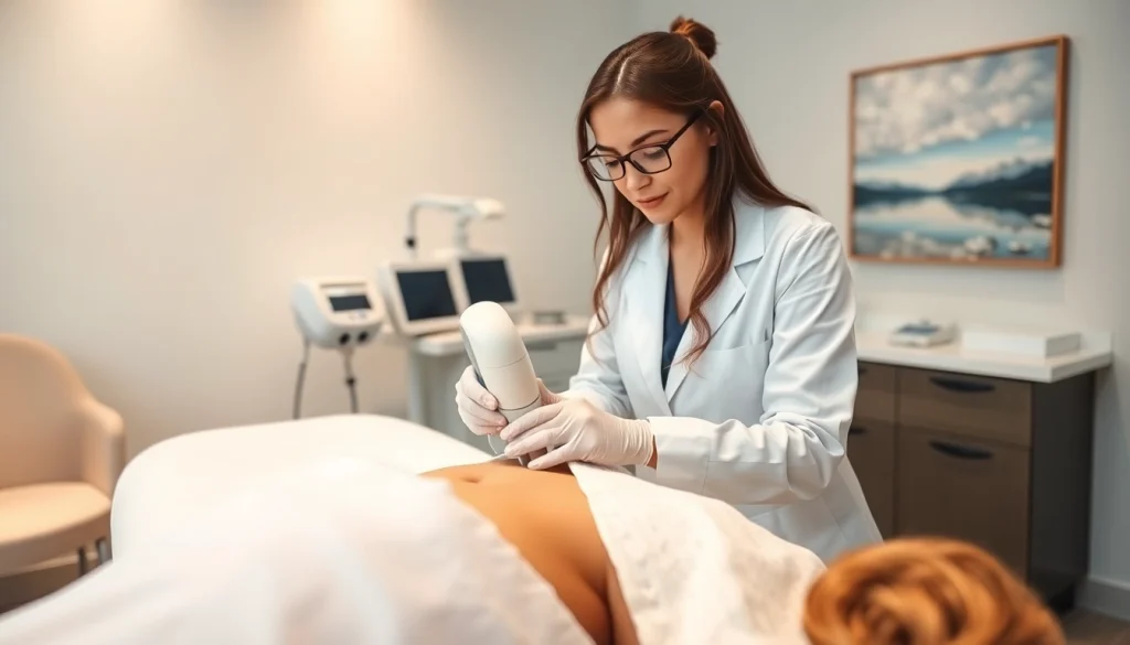 Performing laser hair removal in a modern clinic with comforting atmosphere and expert attention.