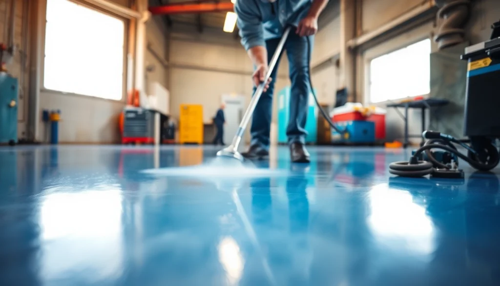 Apply Concrete Coating MN for a glossy, durable finish in a professional workshop environment.
