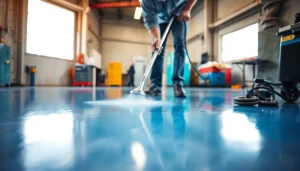 Apply Concrete Coating MN for a glossy, durable finish in a professional workshop environment.