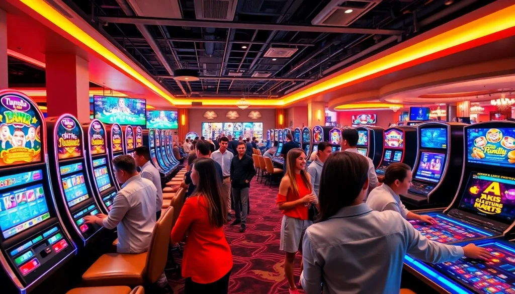 Experience the vibrant atmosphere of TPower casino with players engaged in thrilling games.