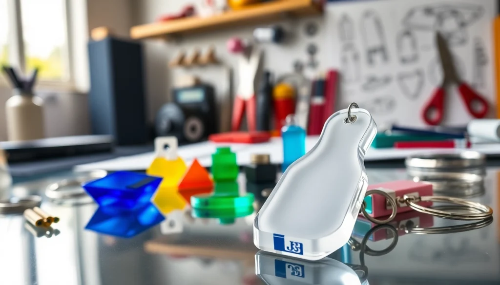 Acrylic keychain manufacturer showcases custom designs in vibrant colors.