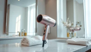 Showcasing Laifen hair dryer Canada in a modern bathroom setting with elegant decor.