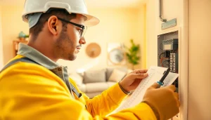 Electrician performing an electrical home inspection to ensure safety and compliance.