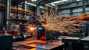 Laser cleaning machine performing precision cleaning in a high-tech workshop environment.