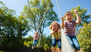 Enjoying the thrill of a ZIP WIRE KIT in a bright backyard filled with laughter and adventure.