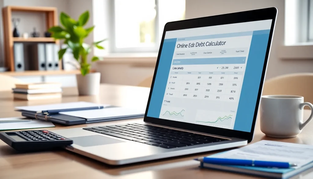 Calculate your finances using our online debt calculator on a professional laptop.