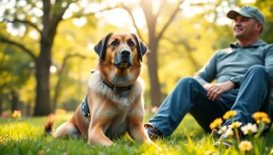 Train and trust PTSD service dogs for sale providing companionship in a serene park.