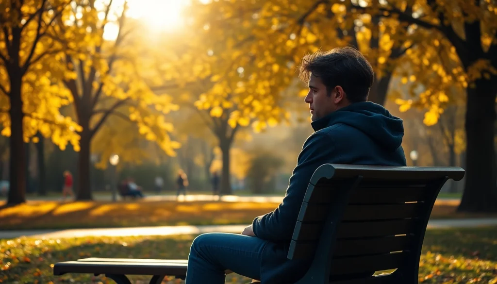 Person reflecting on the emotional impact of a relationship breakup in a serene park.
