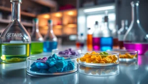 Explore the effects of synthetic cannabinoids in a vibrant laboratory setting with chemical compounds.