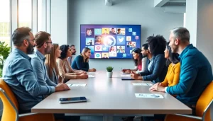 Enhance your edmonton social media marketing strategy with a collaborative team meeting showcasing vibrant ideas.