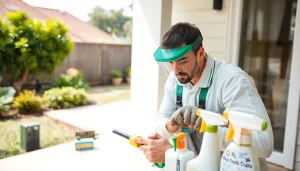 Pest control Sydney technician inspecting a home for pests in a bright setting.