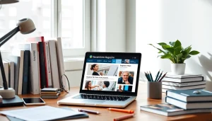 Reverbtime Magazine workspace with laptop open, reflecting current business and tech insights.