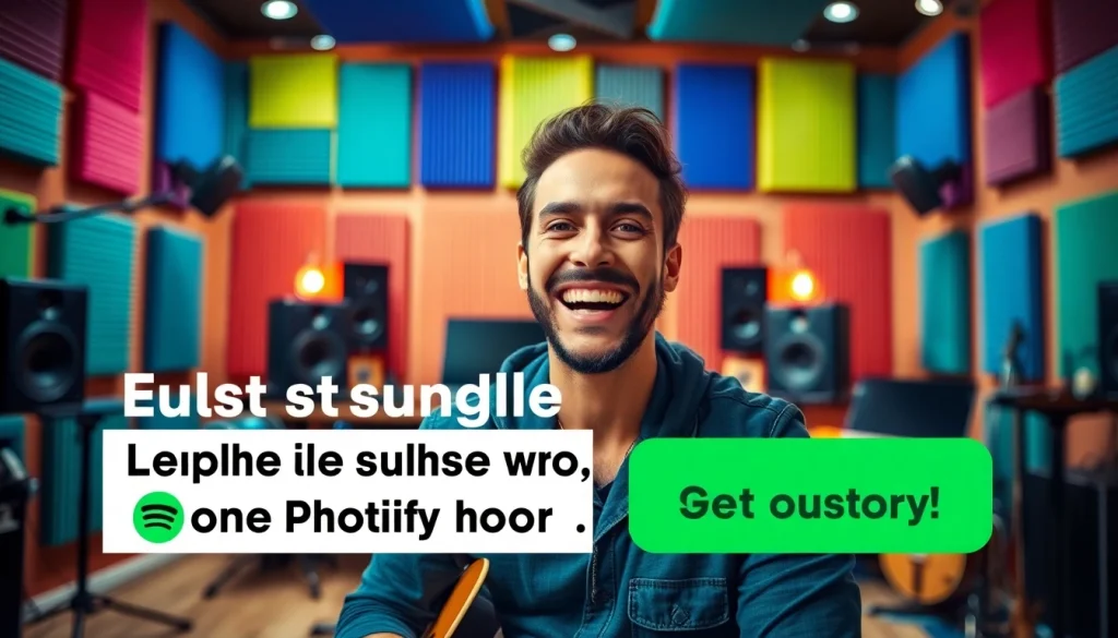 Engaging musician promoting their single through spotify promotion in a vibrant studio