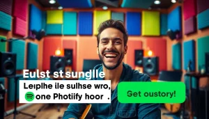 Engaging musician promoting their single through spotify promotion in a vibrant studio