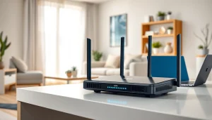 Enhance your home with Tplink networking equipment prominently featured in a stylish workspace.