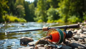 Fly fishing combo showcased in a tranquil river setting, highlighting its vibrant features.