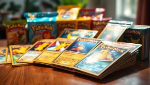 Showcasing real Pokemon cards amidst colorful booster packs, inviting nostalgia for collectors.