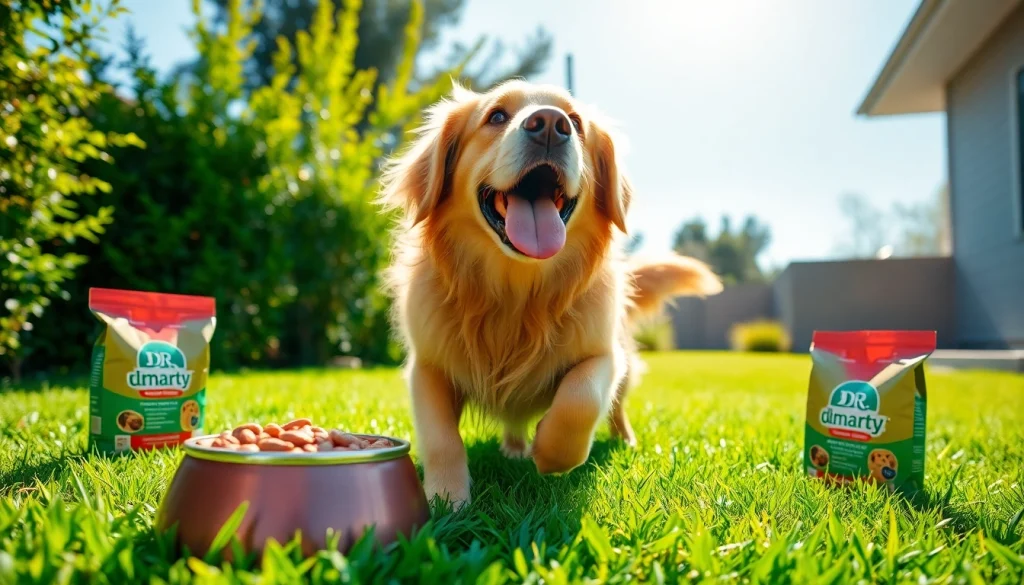 Celebrate happy dogs with dr marty pet food canada, featuring a joyful golden retriever in a sunny scene.