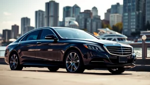 Experience reliable car service Vancouver BC with a luxury vehicle against the stunning city skyline.