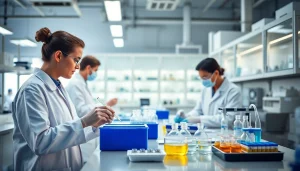 Observe researchers conducting an all check on TeSR™ media in a professional lab setup, ensuring quality and precision.