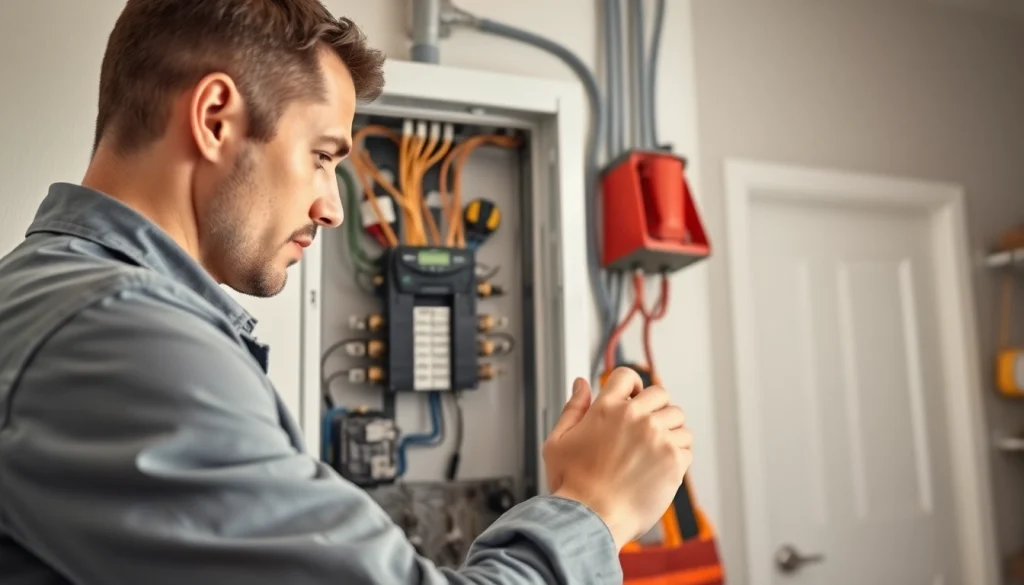 Electrical Service technician performing installation on a residential electrical panel.