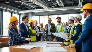 Engaged professionals at a construction association denver conference discussing industry innovations.