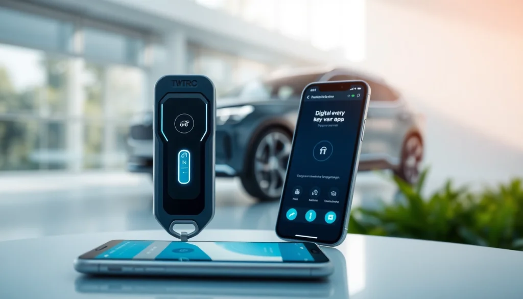 Showcasing innovative Keys for electric cars on a sleek modern background with digital features.