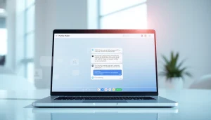 Engaging chatgpt bot for website displayed on a modern laptop within a tech-savvy environment.