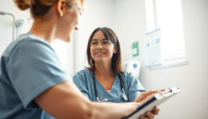 Nurse providing care and guidance, reflecting Alabama Board of Nursing standards in a healthcare setting.