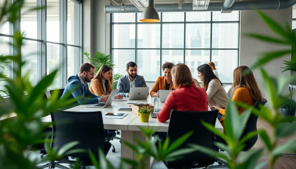 Collaborative team at a cannabis marketing agency brainstorming innovative strategies.