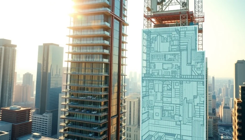Engage with strategies to play sim tower by building a vibrant skyscraper empire in this illustrative composition.