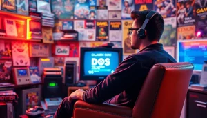 Engage in nostalgic joy as you play DOS games in a vibrant retro gaming setup.