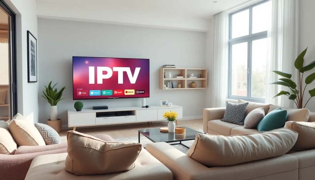 Configurer un code IPTV sur un téléviseur moderne dans un salon chaleureux.